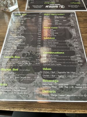 Menu backside  at Vegan Shoku in Vancouver