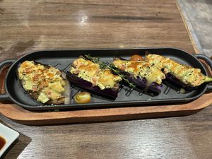 Eggplant salmon  at Vegan Shoku in Vancouver