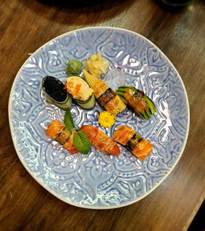 Assorted vegan sushi combo at Vegan Shoku in Vancouver