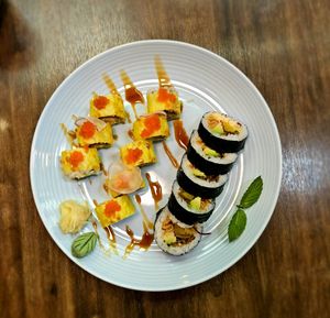 (R) futomaki (L) yellow dragon roll at Vegan Shoku in Vancouver