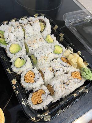 Garden roll, avocado roll and inari roll  at Vegan Shoku in Vancouver