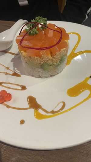 Salmon tower - wow!!!  at Vegan Shoku in Vancouver