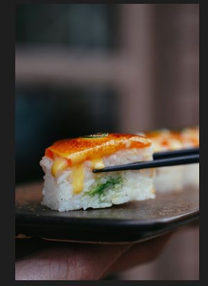 Vegan salmon oshi at Vegan Shoku in Vancouver