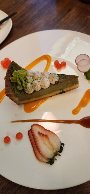Matcha cheesecake at Vegan Shoku in Vancouver