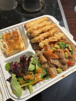 Chicken bento box  at Vegan Shoku in Vancouver