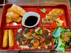 Beef dinner box (in all its glory)  at Vegan Shoku in Vancouver