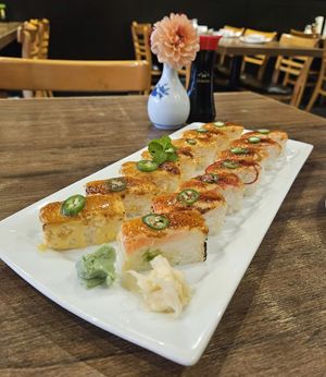 Faux Crab and Salmon Oshigushi at Vegan Shoku in Vancouver