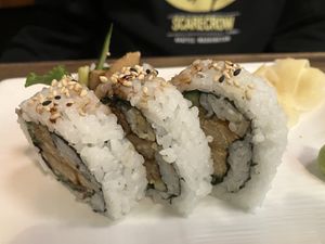 Chicken teriyaki roll  at Vegan Shoku in Vancouver