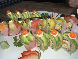 Green dragon roll and Rainbow rolls   at Vegan Shoku in Vancouver