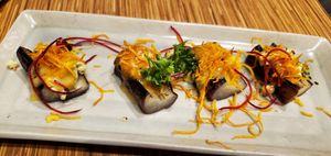 Eggplant "salmon" at Vegan Shoku in Vancouver