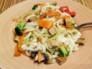 "Chicken" Yakima udon at Vegan Shoku in Vancouver