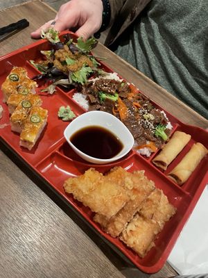 Terriyaki beef bento box   at Vegan Shoku in Vancouver