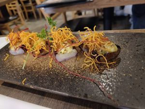 Aubergine salmon at Vegan Shoku in Vancouver