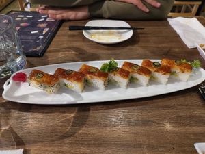 Salmon Oshi at Vegan Shoku in Vancouver