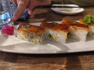 Salmon Oshi at Vegan Shoku in Vancouver