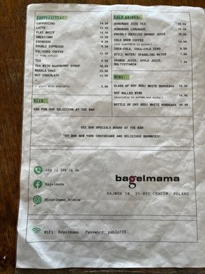 Menu 2  at Bagelmama in Krakow
