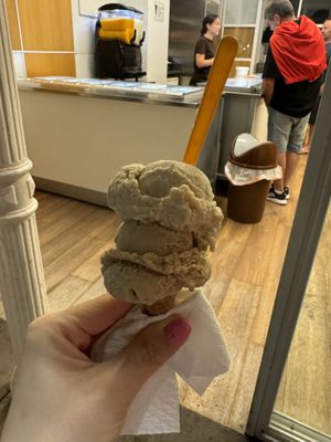 Hazelnut and peanut flavors   at El Monasterio Heladería Artesana in Sevilla