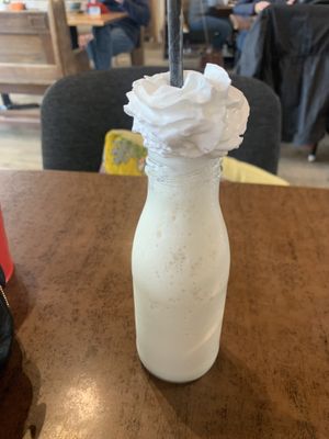 Vegan vanilla milkshake with cream  at Hemingways of Haslemere in Haslemere