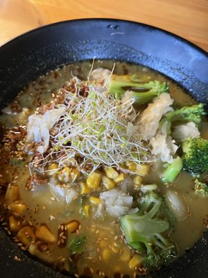 Curry ginger with extra broccoli   at REDWHITE BONELESS RAMEN - Studio City in Studio City