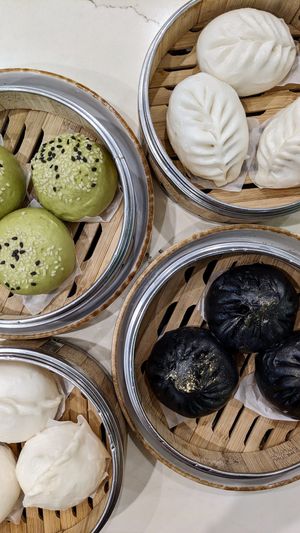 Vegan Matcha Red Bean Bao, Mui Choy Bamboo Shoot Bao, Black Truffle Vegetable Bao, Sichuan Mala Bao at SIN - Greendot Plus - Jewel in East Singapore