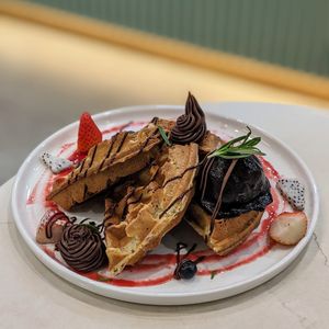 Vegan Fruity Belgian Waffles w Sorbet at SIN - Greendot Plus - Jewel in East Singapore
