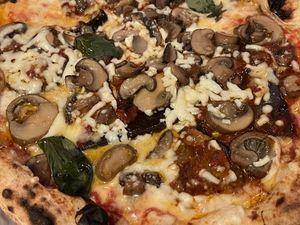 Vegan margherita with double mushrooms and double aubergines  at Sacro Dough Pizza in North West London