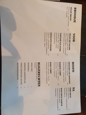 Vegan menu at Restaurant De Smoezer in Apeldoorn