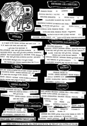 English menu, July 2021 at B13 Bar in Madrid