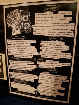 The menu so as late November 2021 at B13 Bar in Madrid