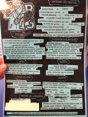 English menu at B13 Bar in Madrid