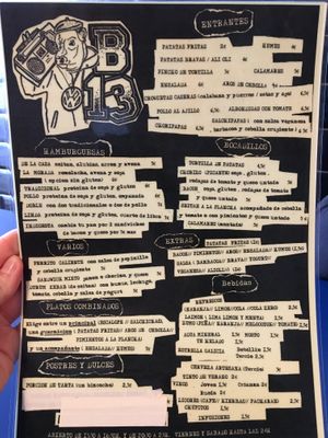 Spanish menu  at B13 Bar in Madrid