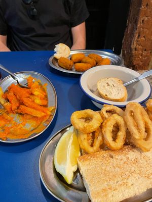 Calamari sandwich and croquettas at B13 Bar in Madrid