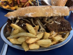 Grilled seitan sandwich.  Looks great, tastes just OK.  at B13 Bar in Madrid