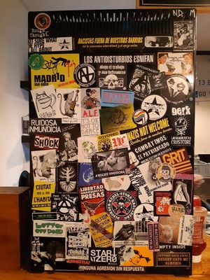 Some vegan+punk+antifascist stickers at B13 Bar in Madrid