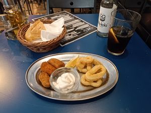 Croquetas y calamares at B13 Bar in Madrid