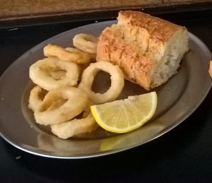 Vegan Calamari:first time I ate them I left the table,walked to the Bar and asked the guy "Did you give me seafood?I m Vegan"!! Lol at B13 Bar in Madrid