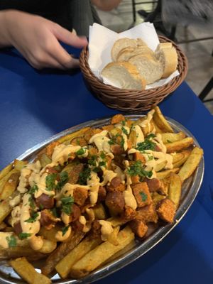 Loaded vegan chorizo fries  at B13 Bar in Madrid