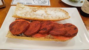 Chorizo sandwich at B13 Bar in Madrid