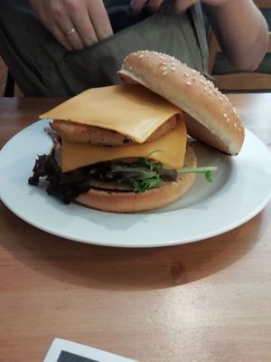 double chicken burger (without tomato and onion) at B13 Bar in Madrid
