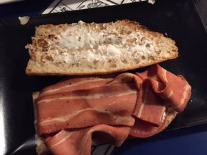 Bagguete with soy ham. Very good! For about 6€ (not sure) at B13 Bar in Madrid