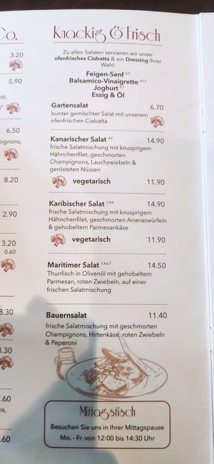 Karte Salate at Insulaner in Aachen