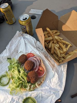 Falafel pita with fries and lemonade. at Josef's Gyros & Kabobs in Appleton