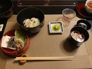 miso soup, tempura at Tōfuya Ukai Saginuma in Kawasaki