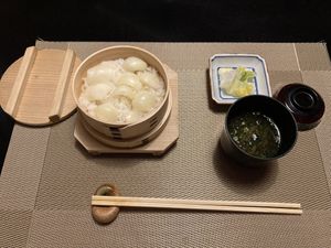 Rice with lilies and miso soup  at Tōfuya Ukai Saginuma in Kawasaki