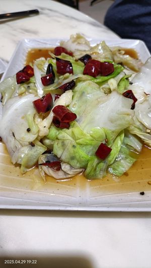 Stir fry cabbage. This is super spicy for me 😅 at Amazing Vegetarian - 弘缘素食小栈 in Central Singapore