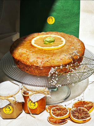 Vegan 3 citrus cake: lemon, grapefruit and orange.  at Adrianna Jund in Mexico City