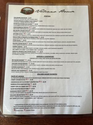 Food menu   at The Rim in Volcano