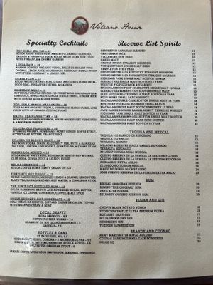Drink menu  at The Rim in Volcano