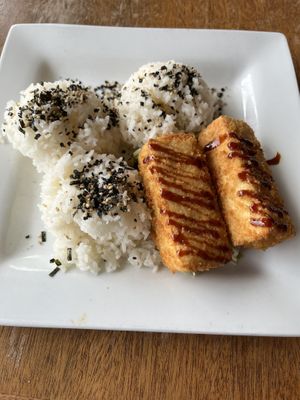 Fried tofu with rice   at The Rim in Volcano