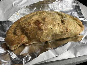 Curried cauliflower and chickpea vegan pasty  at The Stonehenge in Salisbury